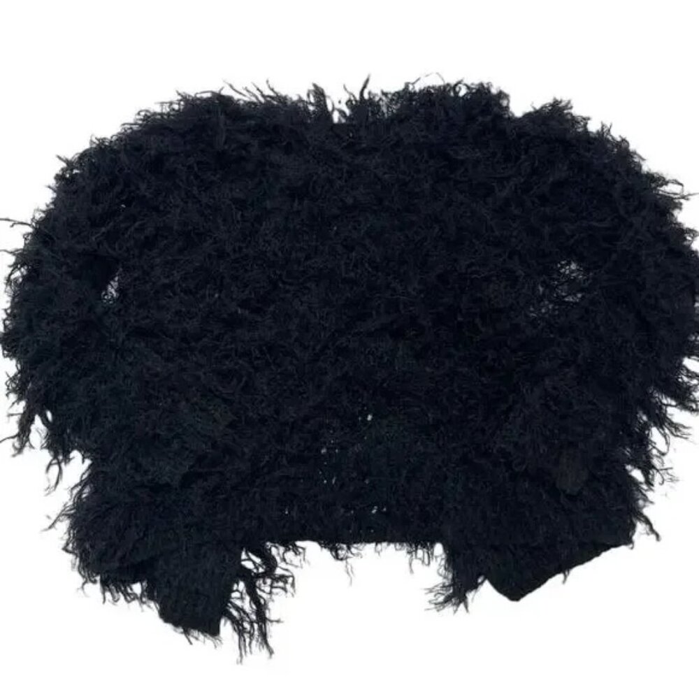 NWT Muche Et Muchette Black Fur Jacket Coat with Fringe One Size Winter Layering - Picture 2 of 10